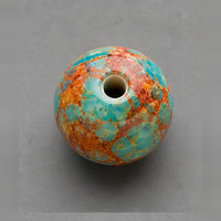 Round Glass Beads with Marble Effect, 8 mm, Set of 15, turquoise-orange