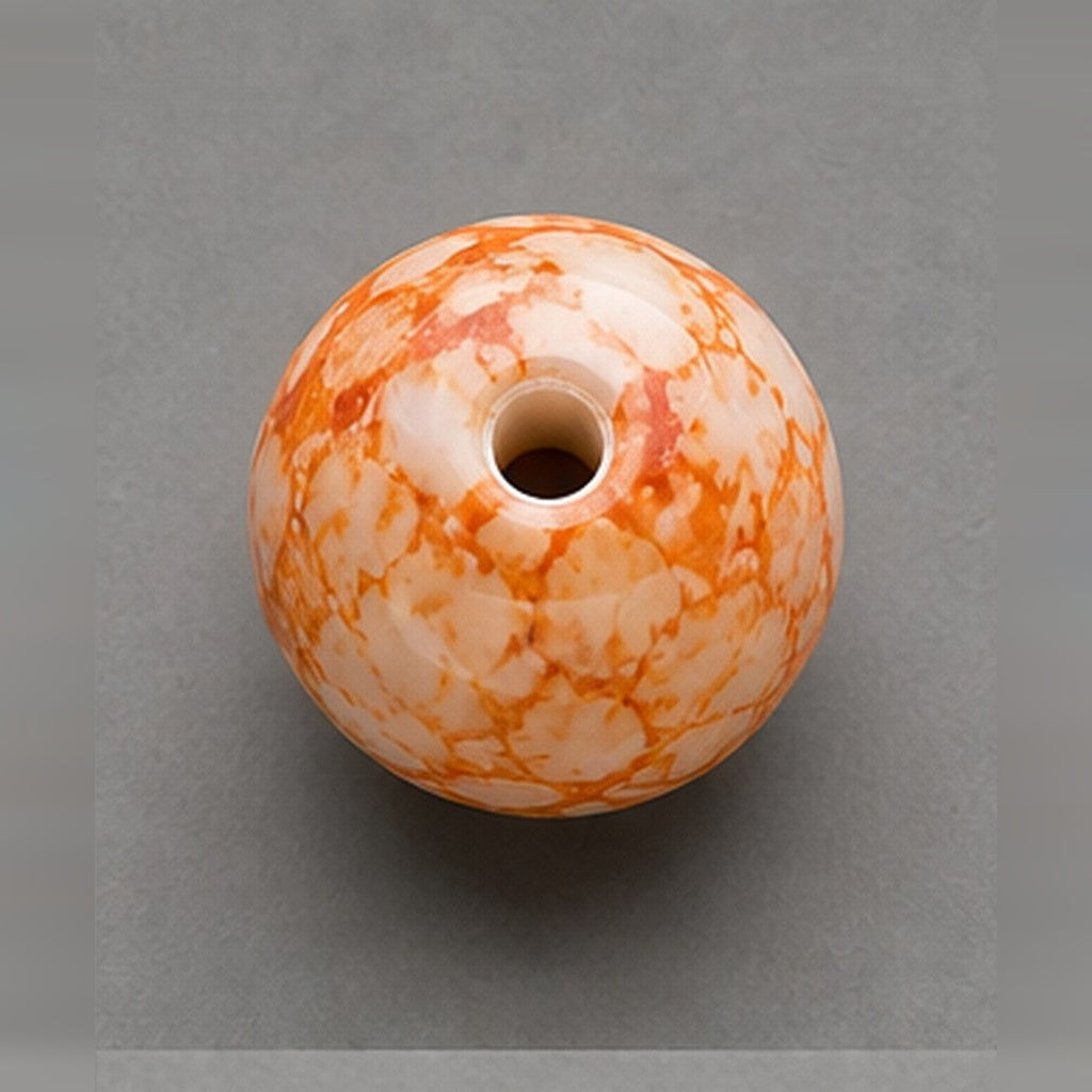 Round Glass Beads with Marble Effect, 8 mm, Set of 15, orange-cream