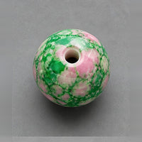 Round Glass Beads with Marble Effect, 8 mm, Set of 15, Green-Pink