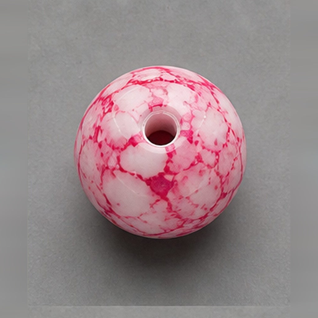 Round Marbled Glass Beads 8 mm – 15 pcs – pink-white