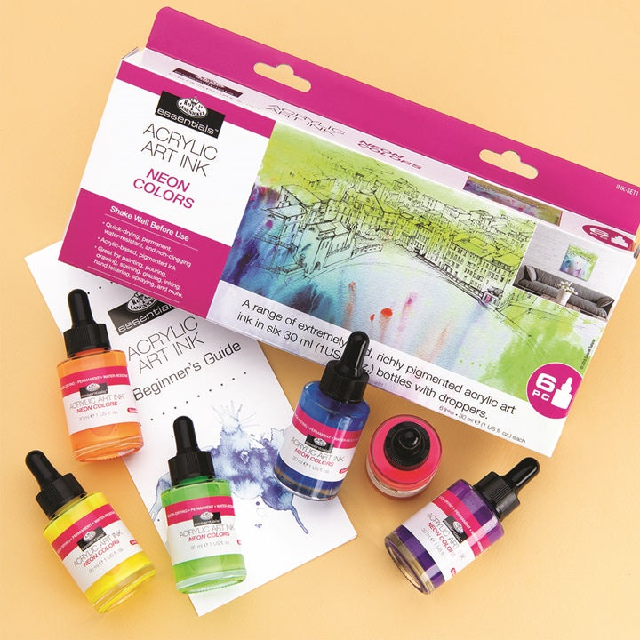 Royal & Langnickel Acrylic Ink, Neon Colors, 6 x 30 ml