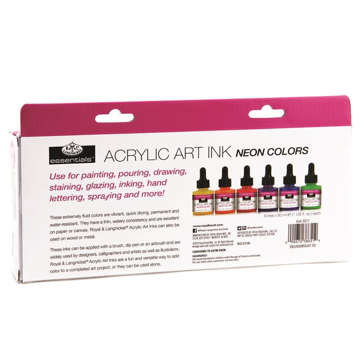 Royal & Langnickel Acrylic Ink, Neon Colors, 6 x 30 ml