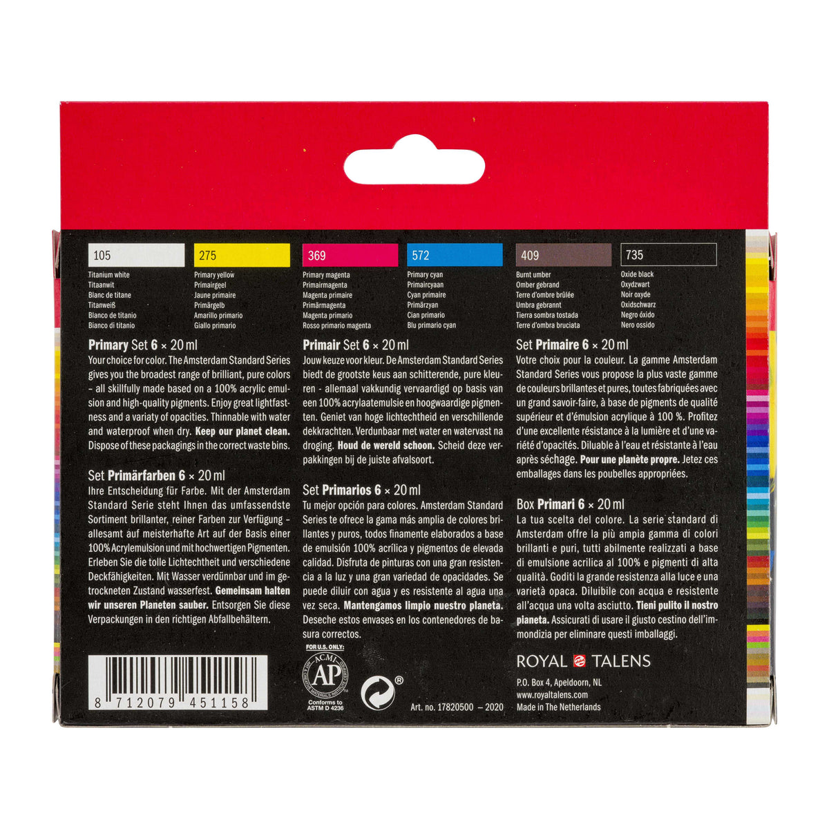 ROYAL TALENS Amsterdam Acrylic Paint Set Primary 6 x 20 ml
