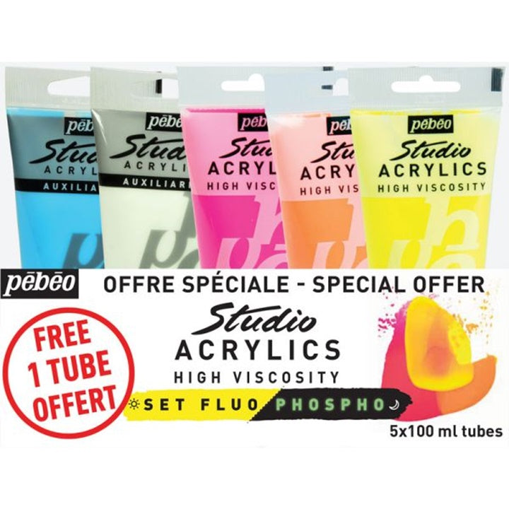 Pebeo Studio Acrylic Phosphorescent and Fluorescent Paint Set of 5 — image 2