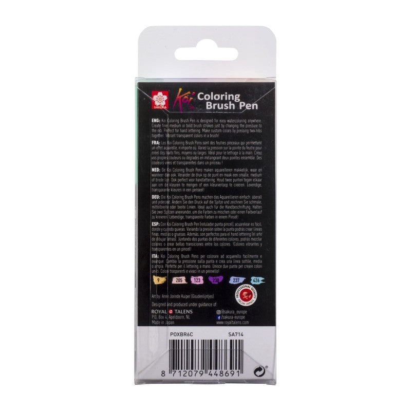SAKURA Koi Coloring Brush Pen Watercolor Markers - Set of 6 Sweets