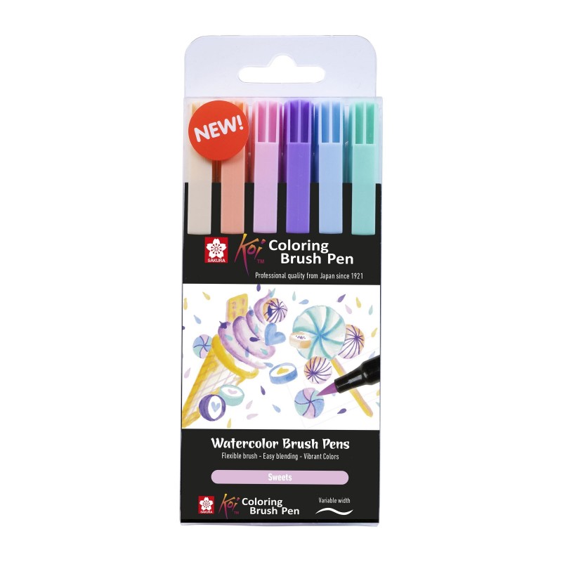 SAKURA Koi Coloring Brush Pen Watercolor Markers - Set of 6 Sweets