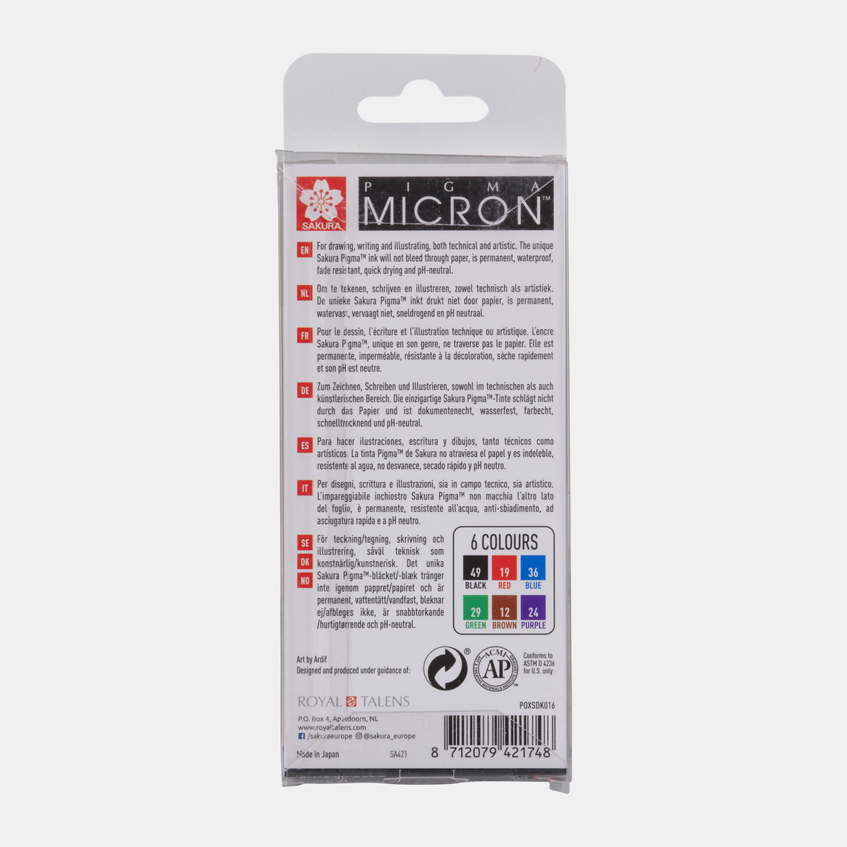 Sakura Pigma Micron 01 Fineliner Pens 0.25 mm - Set of 6 Colors