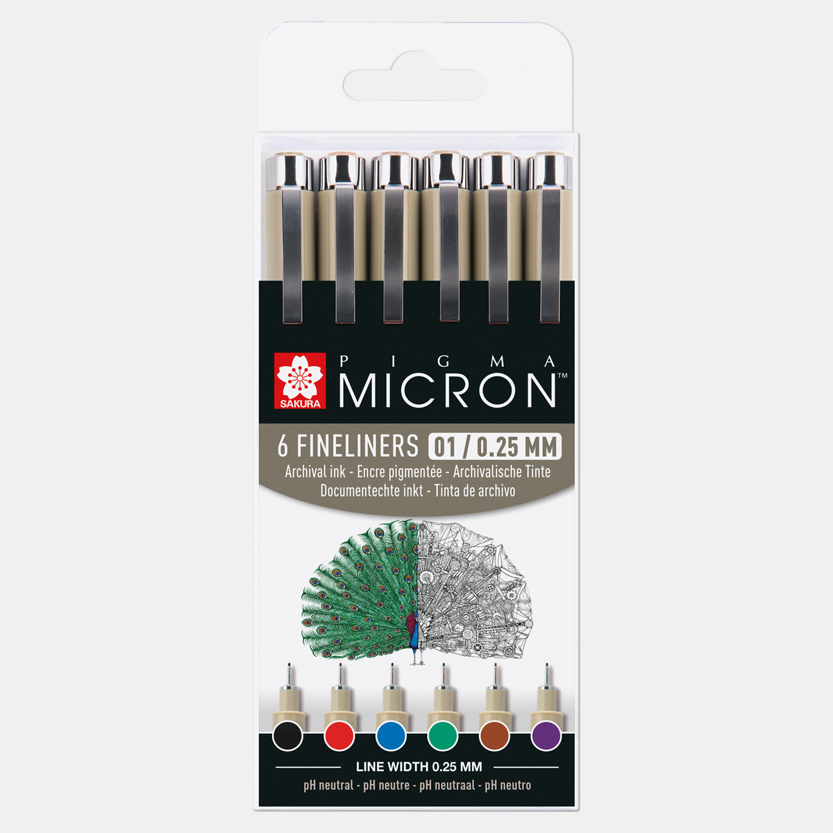 Sakura Pigma Micron 01 Fineliner Pens 0.25 mm - Set of 6 Colors