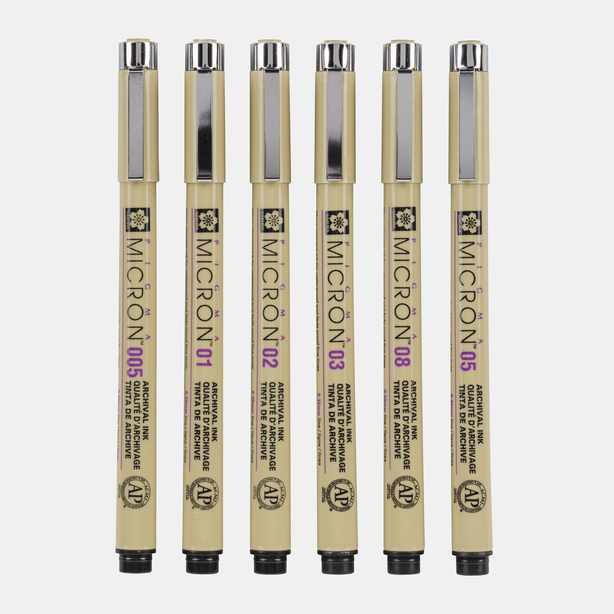 Sakura Pigma Micron 01 Technical Pens, 0.25 mm, Set of 6 Colors