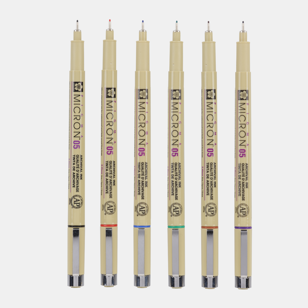 Sakura Pigma Micron 05 Fineliner, 0.45 mm, Set of 6 Colors
