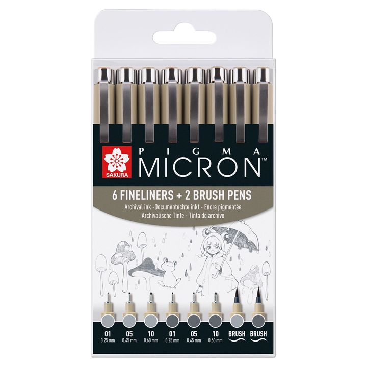 Sakura Pigma Micron Technical Pens, Gray Shades, Set of 8 — image 1