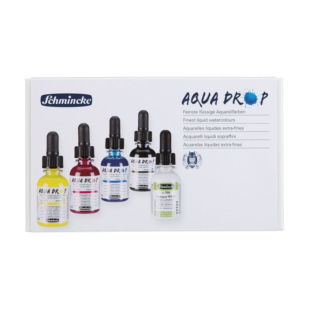Schmincke AQUA DROP Liquid Watercolor Set - 5 x 30 ml (Primary Colors) + Opaque White