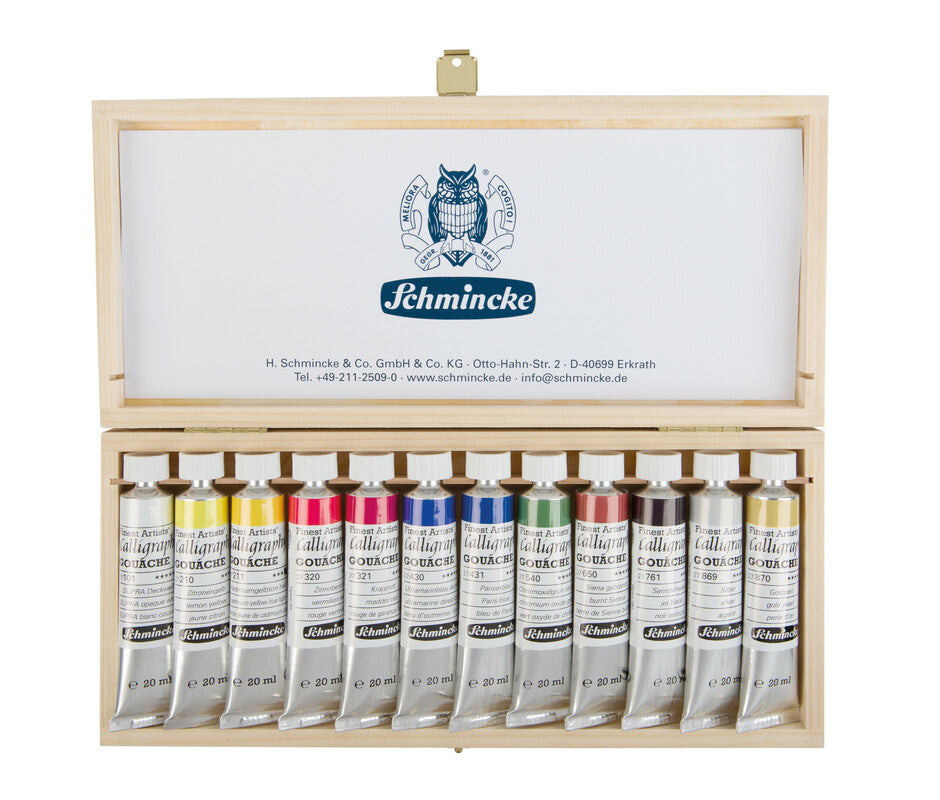 Schmincke Calligraphy Gouache Set in Wooden Box 12 x 20 ml