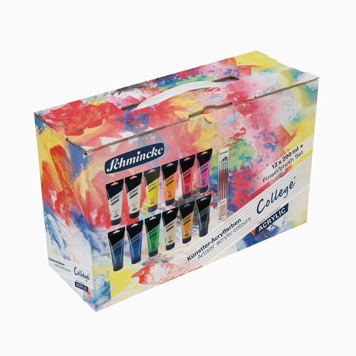 Schmincke College Acrylic Paints Set of 12 x 200 ml with da Vinci Brushes