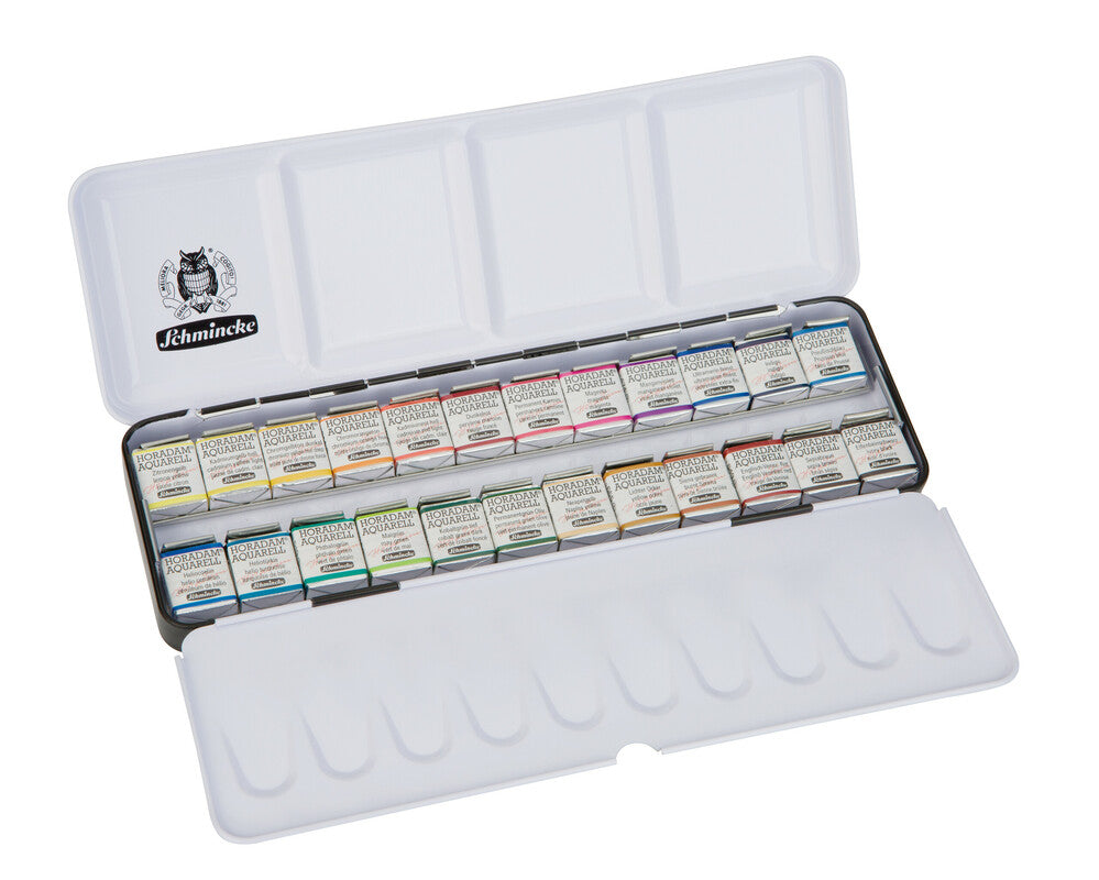 Schmincke HORADAM Watercolor Paint Set in Metal Box, 24 x 1/2 Pans