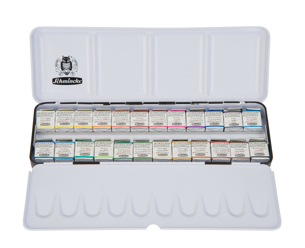Schmincke HORADAM Watercolor Paint Set in Metal Box, 24 x 1/2 Pans