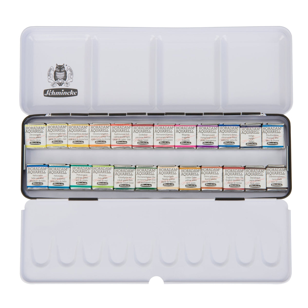 Schmincke HORADAM Watercolor Paint Set in Metal Box, 24 x 1/2 Pans