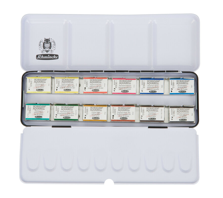 Schmincke HORADAM Watercolor Set in Metal Box - 12 Full Pans
