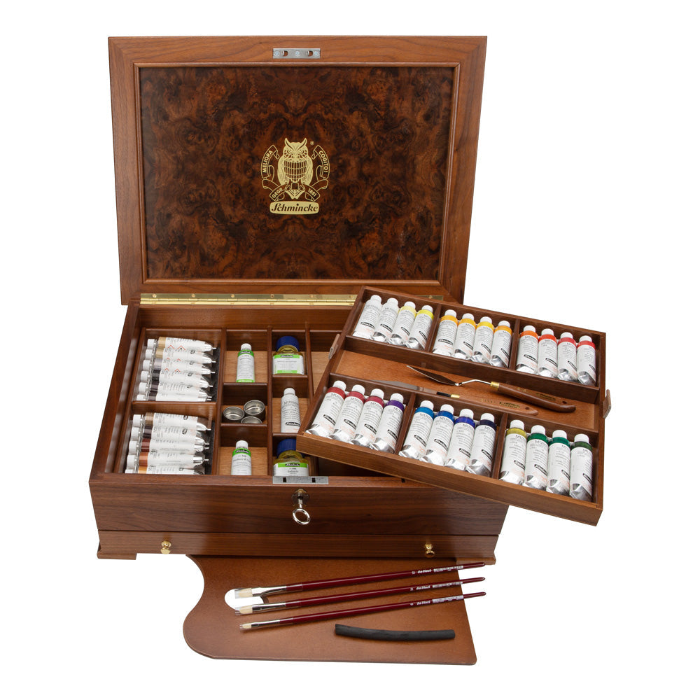 Schmincke MUSSINI Oil Color Set in Wooden Box 37 x 35 ml + Accessories