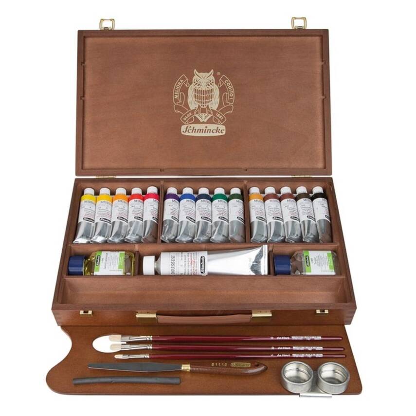 Schmincke MUSSINI Oil Color Wooden Box Set 15 x 35 ml + 150 ml