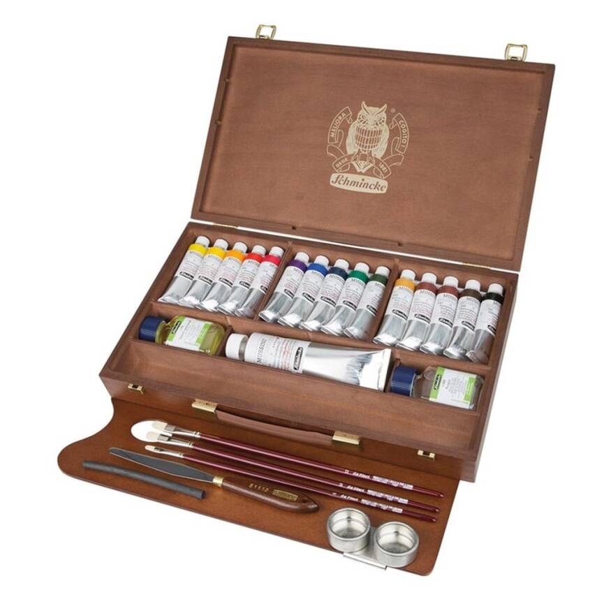 Schmincke MUSSINI Oil Color Wooden Box Set 15 x 35 ml + 150 ml