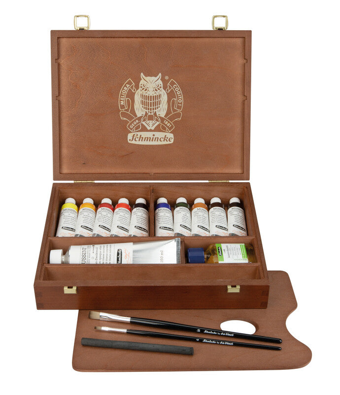 Schmincke MUSSINI Wooden Box, 10 x 35 ml + 150 ml White