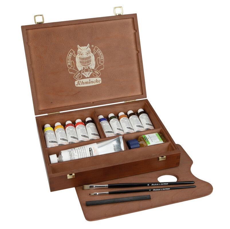 Schmincke MUSSINI Wooden Box, 10 x 35 ml + 150 ml White