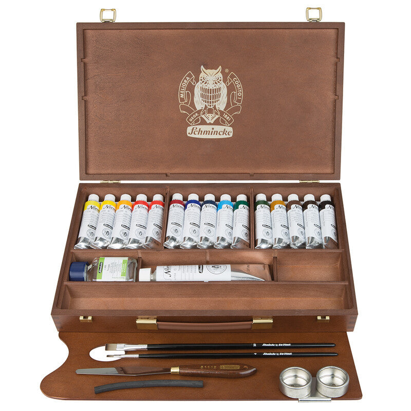 Schmincke NORMA Professional Oil Color Set in Wooden Box 15 x 35 ml + White 120 ml