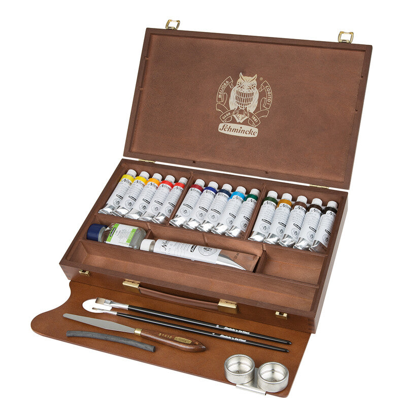 Schmincke NORMA Professional Oil Color Set in Wooden Box 15 x 35 ml + White 120 ml