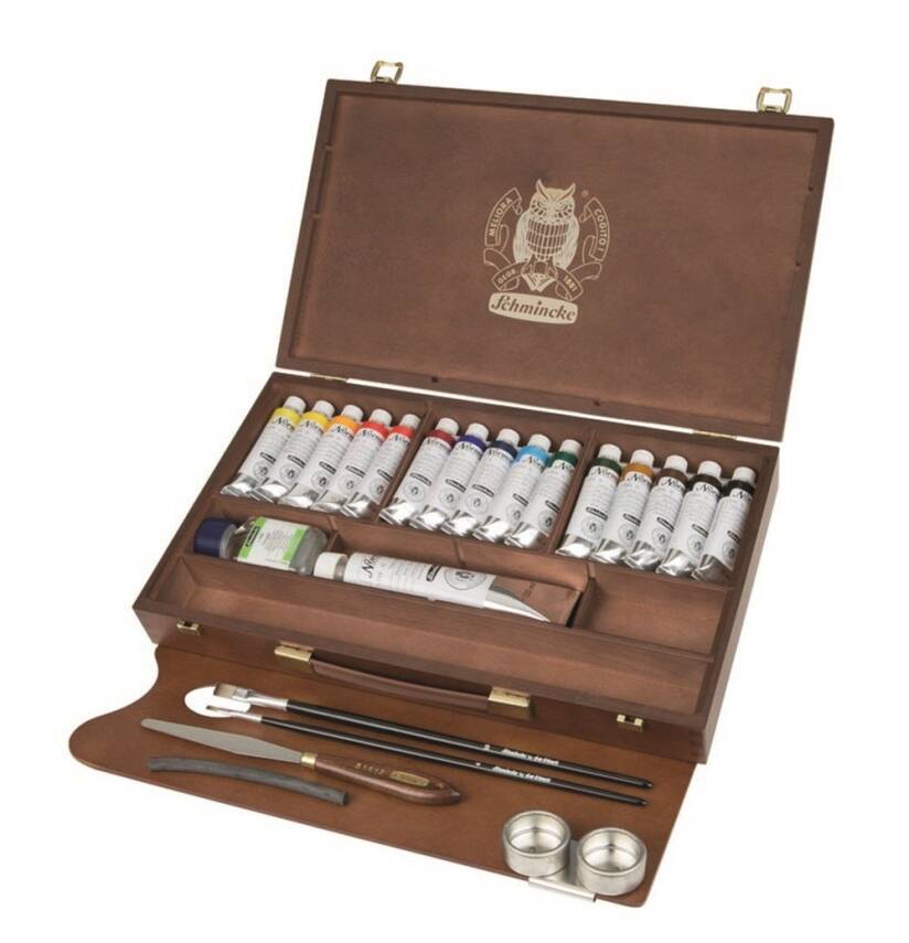Schmincke NORMA Professional Oil Color Set in Wooden Box 15 x 35 ml + White 120 ml