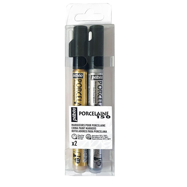 Set of 2 Porcelaine 150 Porcelain Markers, Silver and Gold