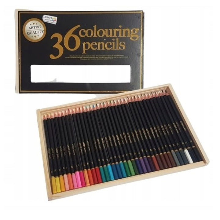 Set of 36 Colored Pencils in Wooden Case
