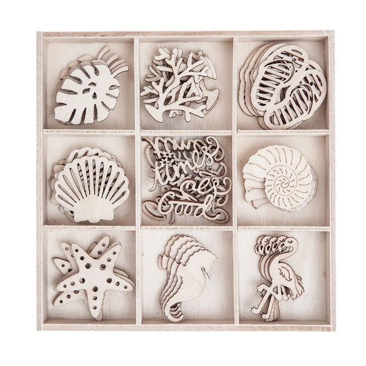 Set of 45 Wooden Decorative Ornaments - Sea