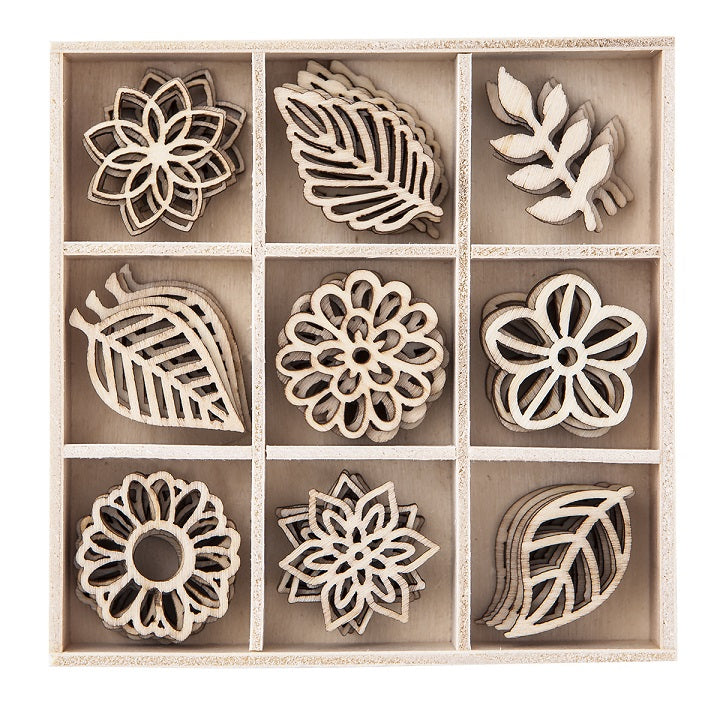 Set of Wooden Decorative Ornaments, 45-Piece