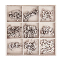 Set of Wooden Decorative Ornaments - Words / 45 Pieces
