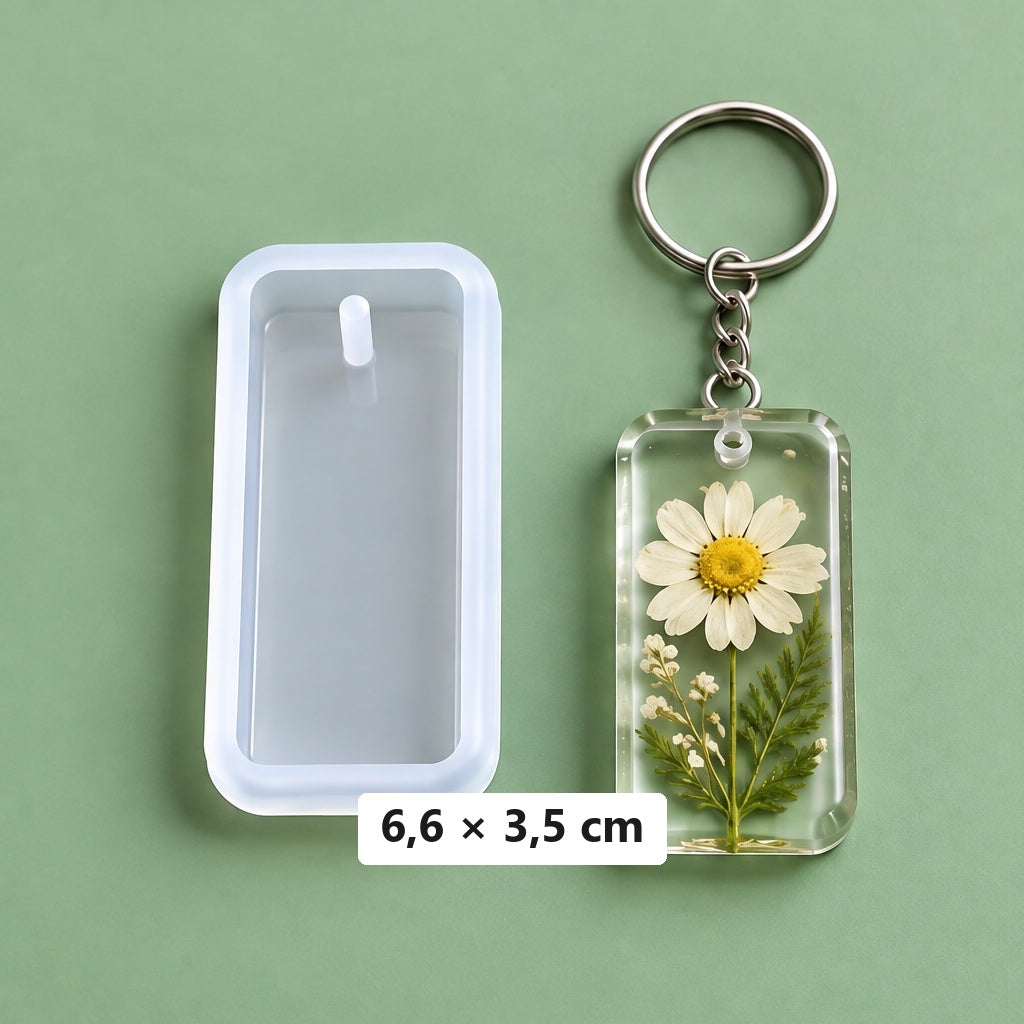 Rectangular Mold 6.6 × 3.5 cm + 3 Keychain Rings