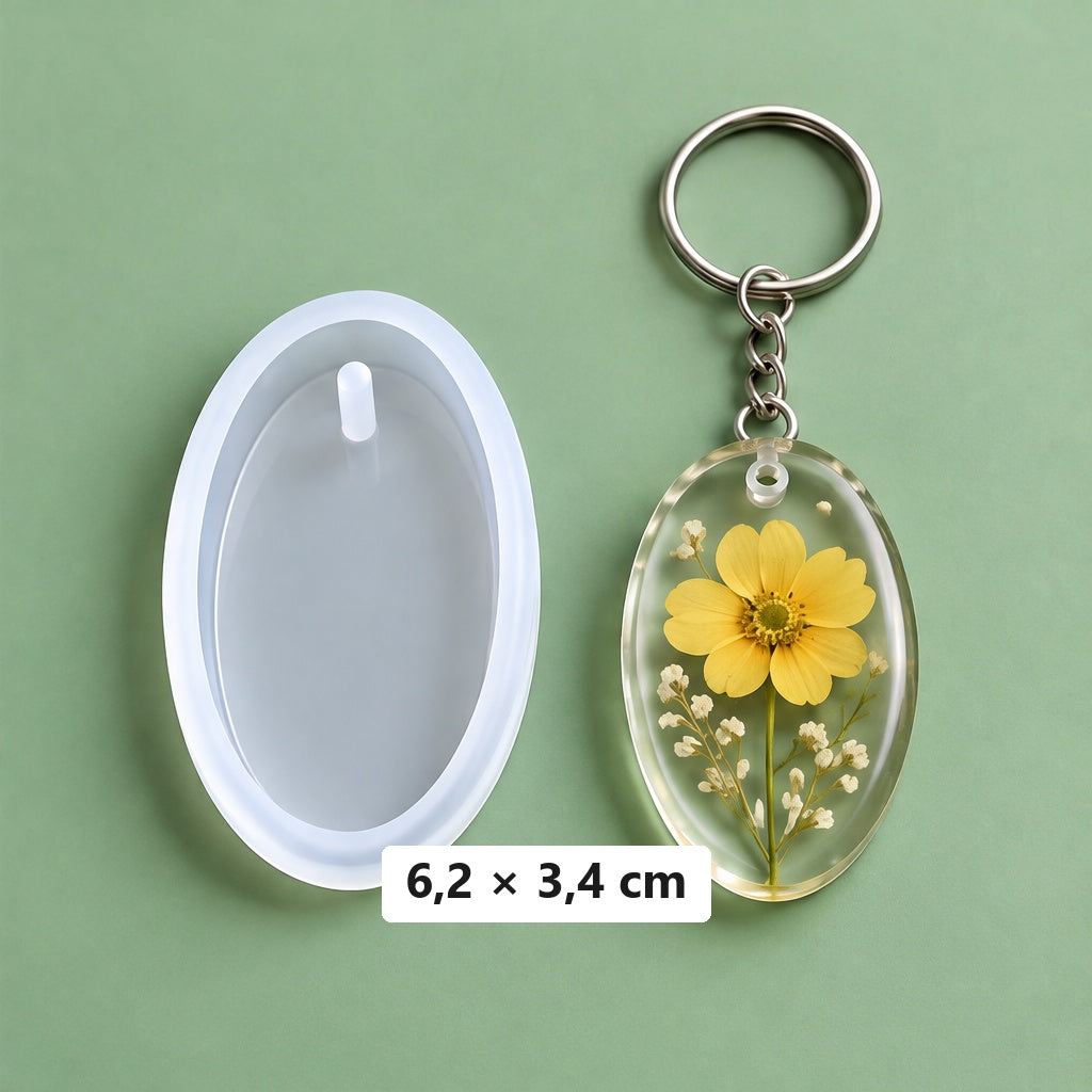 Oval Mold 6.2 × 3.4 cm + 3 Keychain Rings