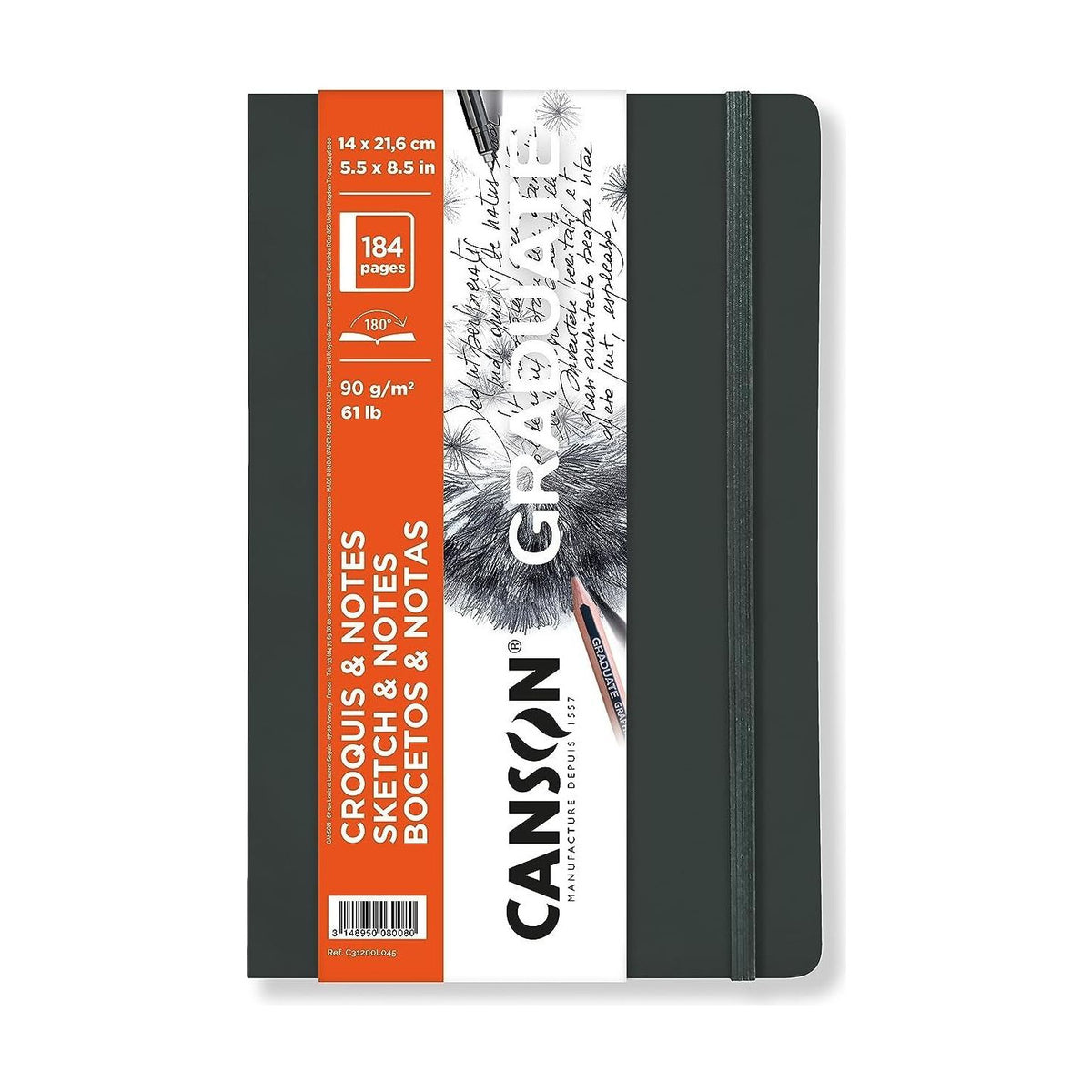 Sketchbook CANSON Graduate Art Book 90 g/m², 184 sheets – 14 x 21.6 cm, Softcover, Dark Grey