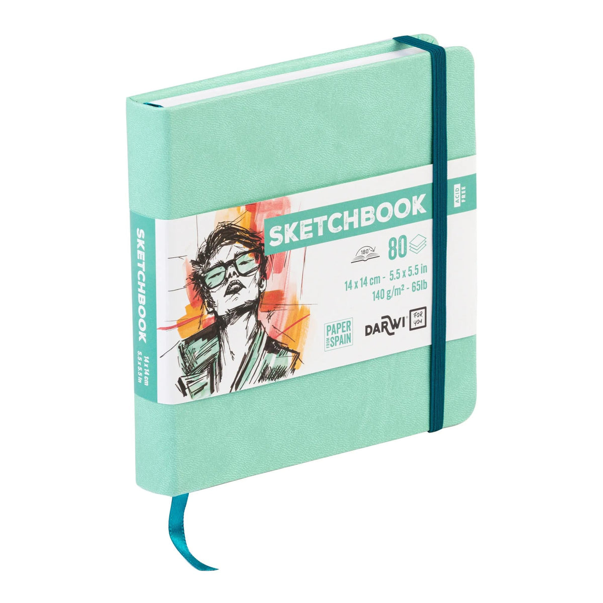 Sketchbook DARWI Mint Green 14 x 14 cm, 140 gsm - 80 sheets