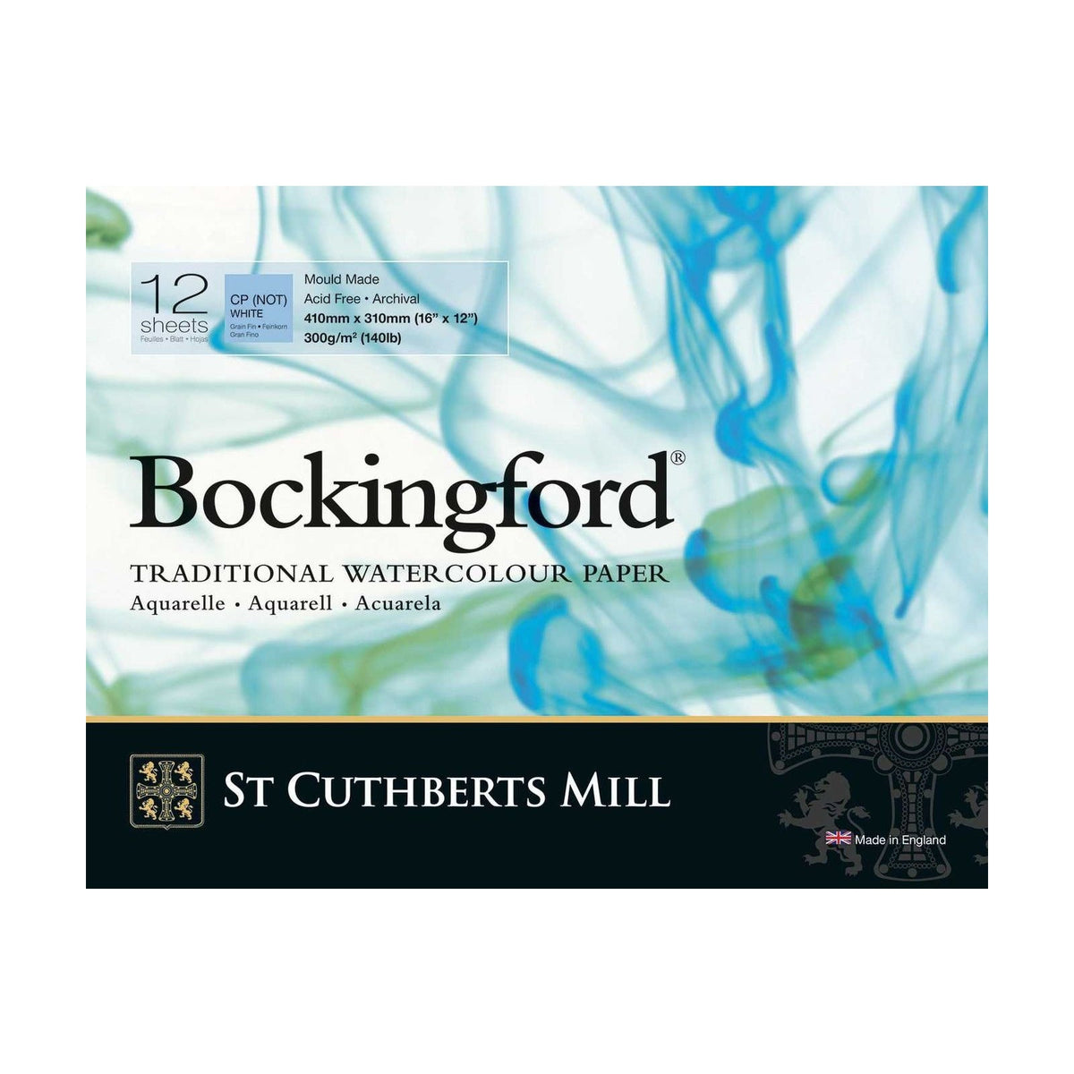 St Cuthberts Mill Bockingford Watercolor Pad Cold Pressed White 300 gsm 12 Sheets - Various Sizes