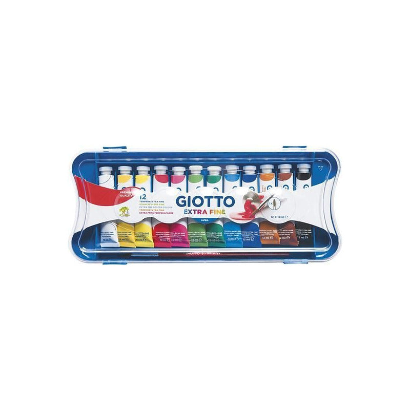 Tempera Paint Set GIOTTO Extra Fine in Tubes with Brush – 12x