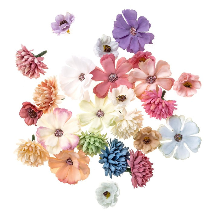 Textile Flowers | 3 Patterns, Set of 24, Multicolor - Image 1