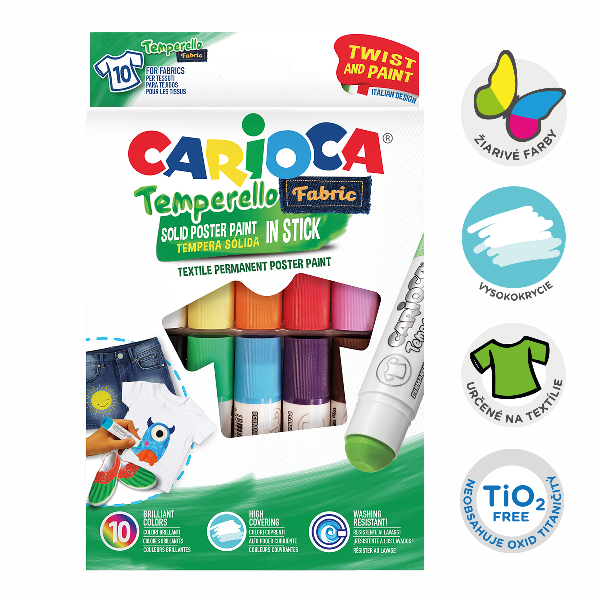 Textile Tempera Paint Sticks Carioca – Set of 10