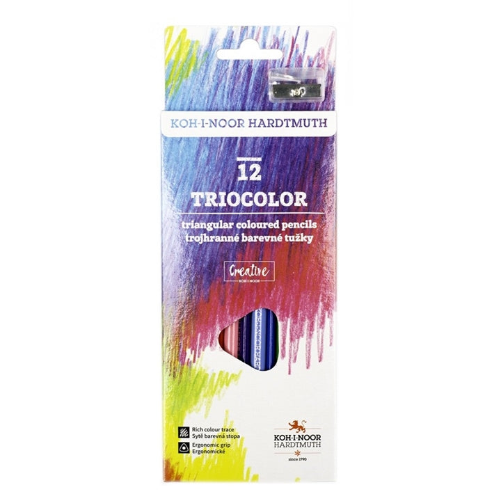 Triocolor Triangular Colored Pencils with Sharpener, Set of 12