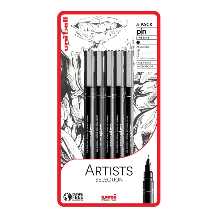 UNI PIN Artist Selection Fineliner Marker Set of 5 — image 1