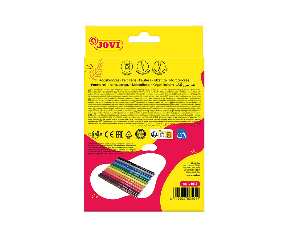 Washable Fine Tip Markers JOVI - 12 pcs