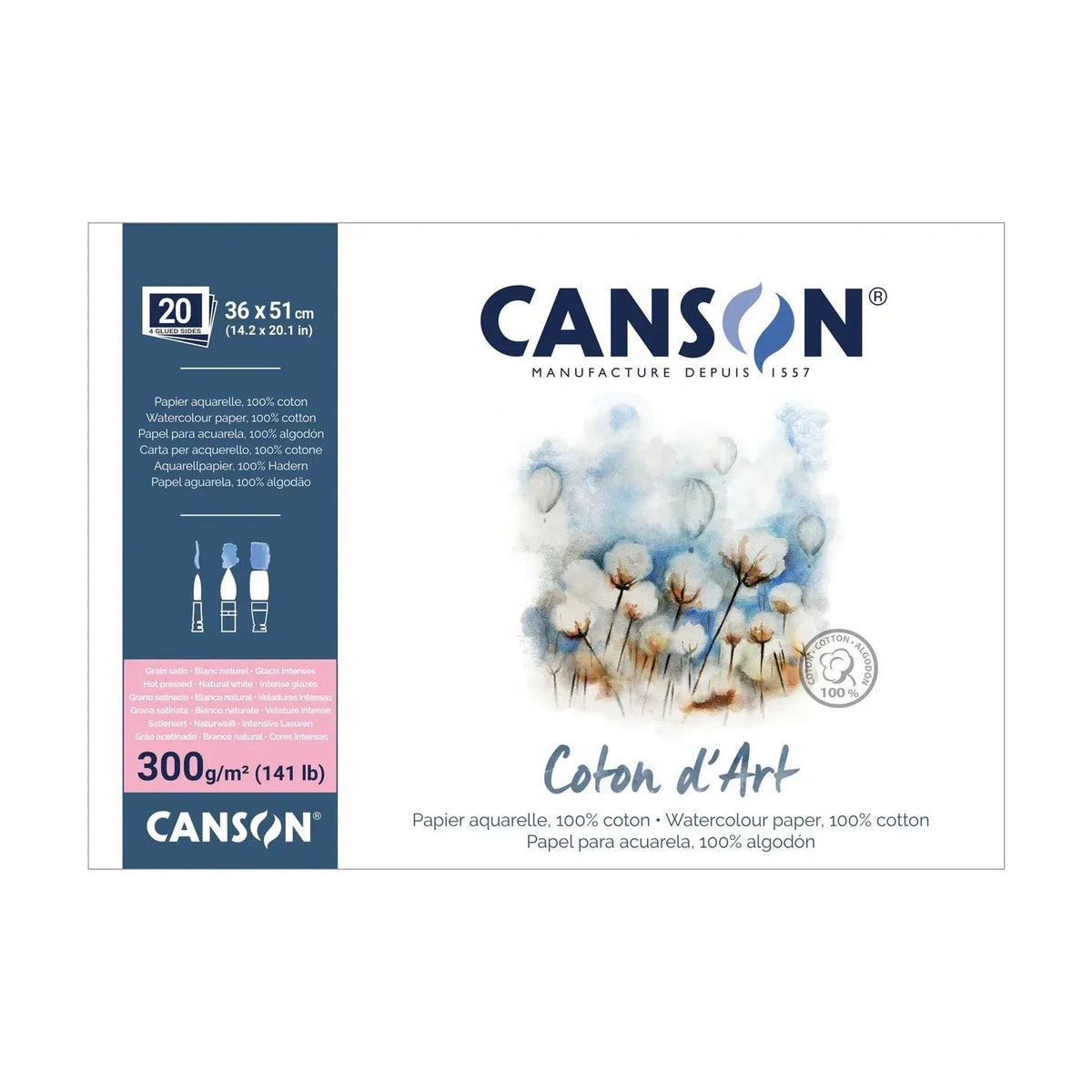 Watercolor pad CANSON Coton d'Art HP 300 g/m² 36 x 51 cm - 20 sheets