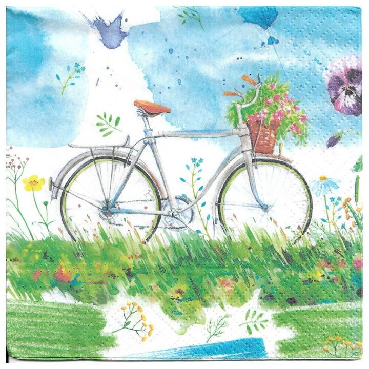 Watercolour Bicycle Decoupage Napkins - 1 pc