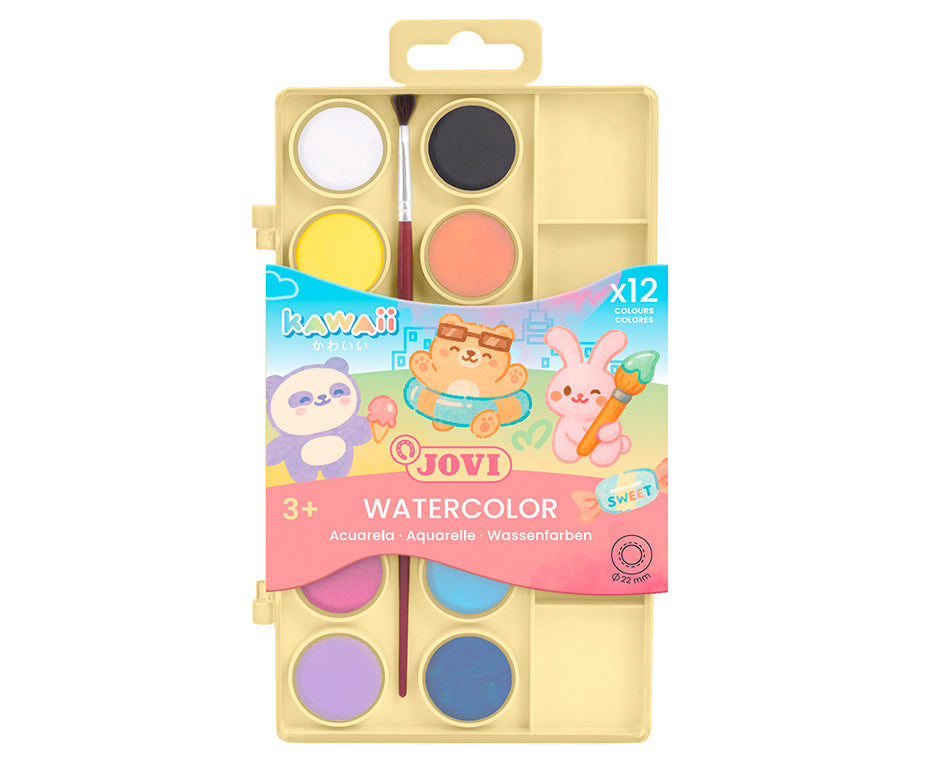 Watercolour Paint Set JOVI Kawaii 22 mm - 12 pcs with Brush