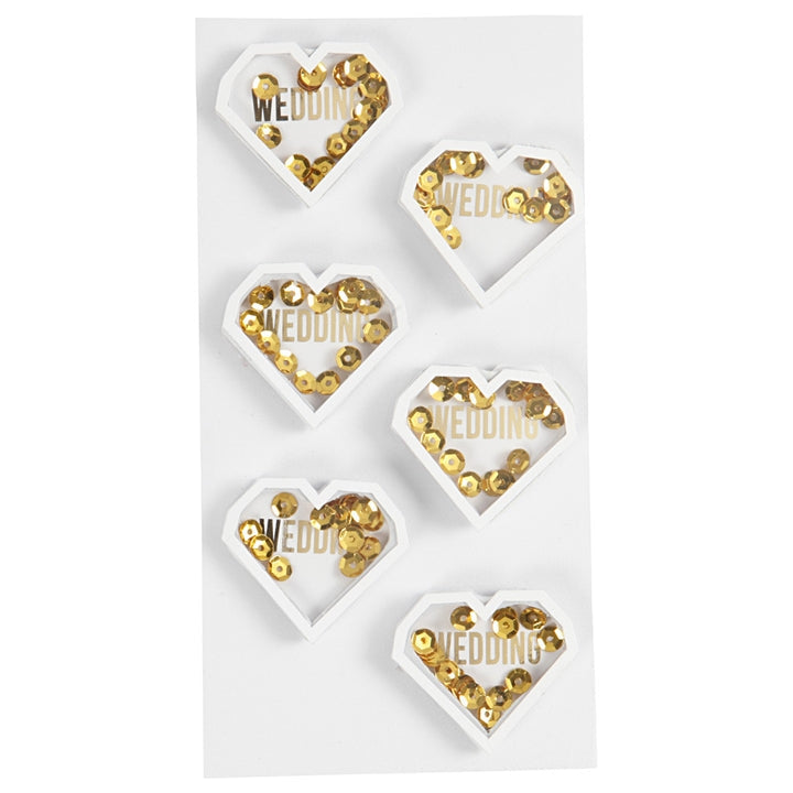 Wedding Stickers, Hearts with Gold Sequins